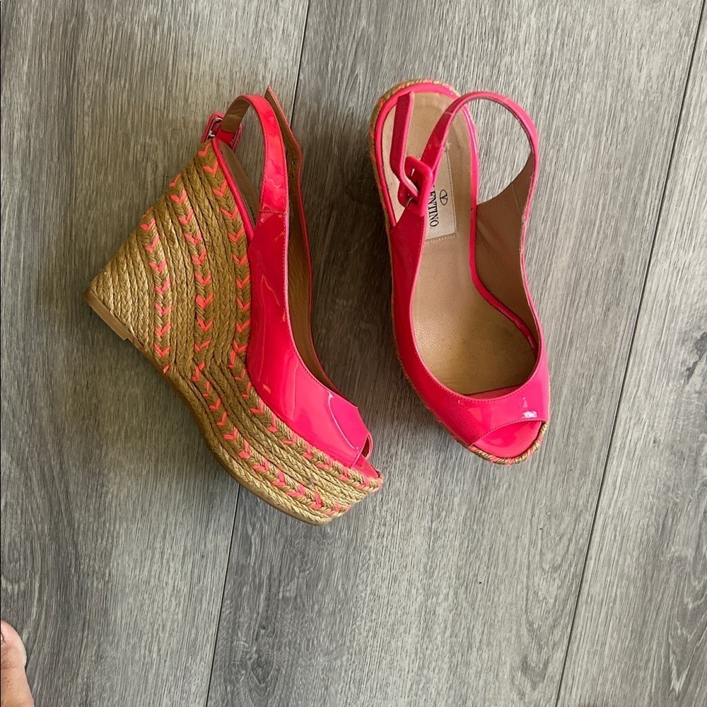 Valentino Garavani Hot Neon Pink Wedge Sandals 36
